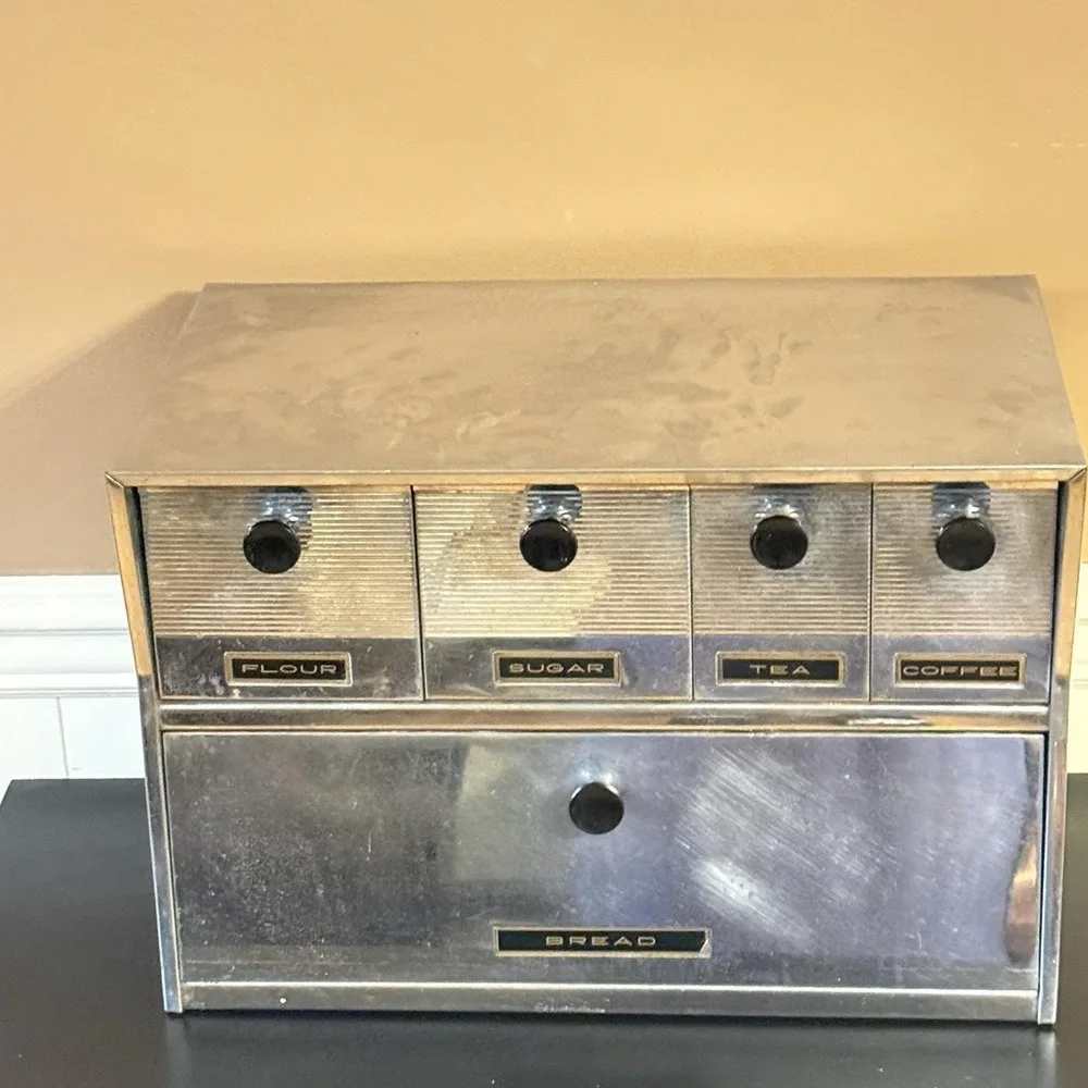 Art Deco Era Krestline Speco Chrome Bread Box Canister MCM Wall Kitchen Storage